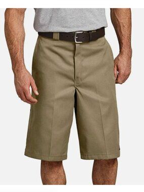 Genuine Dickies Mens Slim Fit Flat Front Work Short 13", Khaki 34 NWT